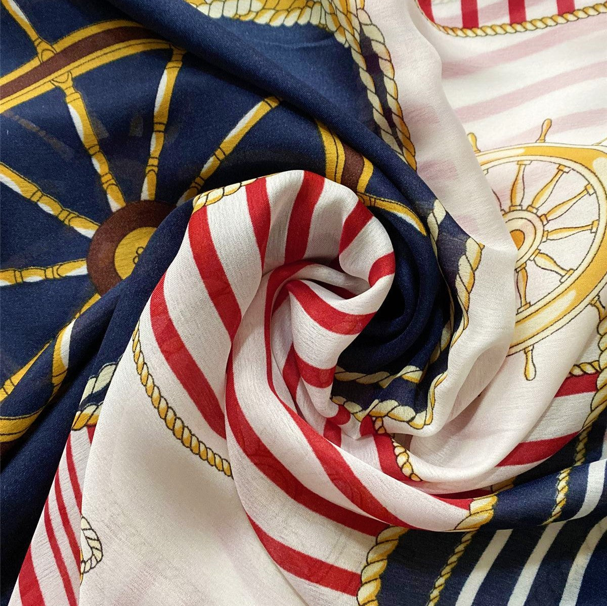 Hodvábny Šál-šatka, 90 cm x 180 cm, Vzor - kormidlo a kotva