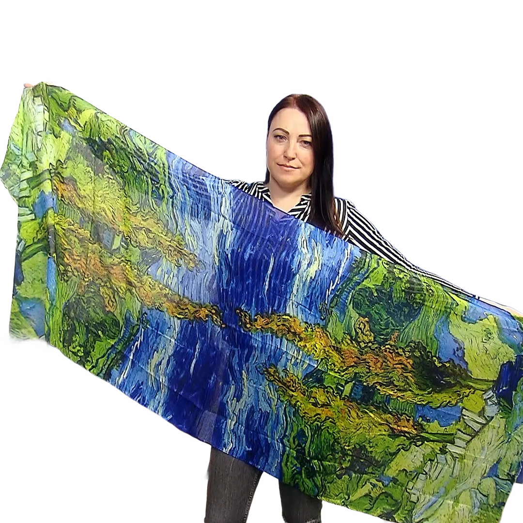 Bavlnený Šál-šatka, 70 cm x 180 cm, Van Gogh - Dva topole - KlenotTV.sk