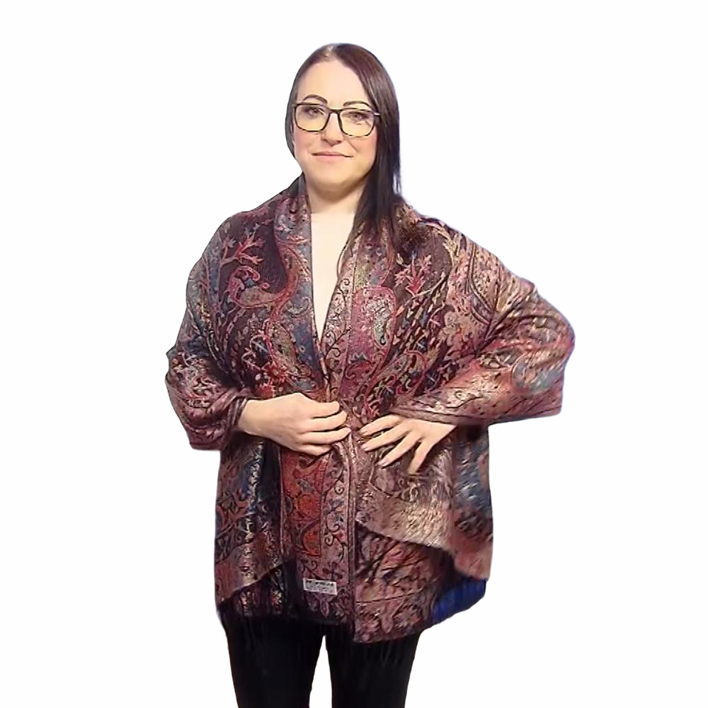 Šál-šatka zo 100% Pravého Pashmina Kašmíru, 70 cm x 180 cm, Čierna s farebným vzorom