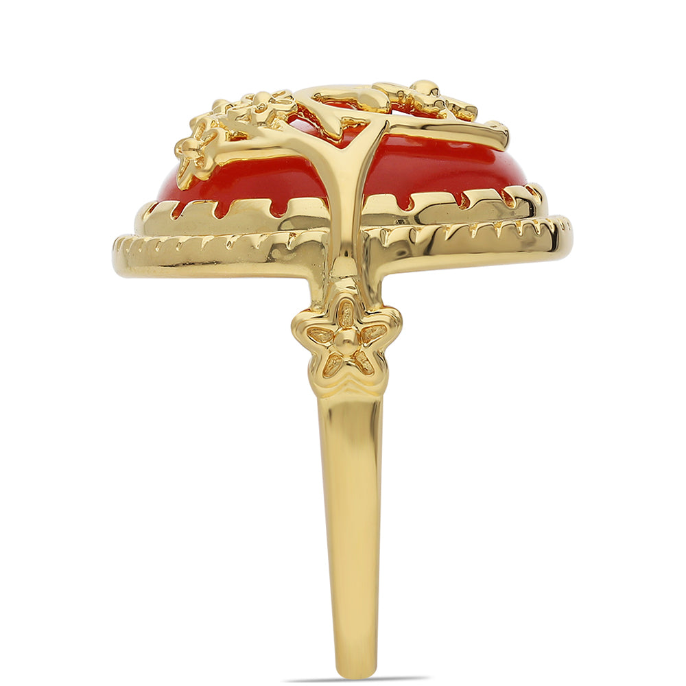 Pozlátený Strieborný Prsteň s Červeným Ónyxom