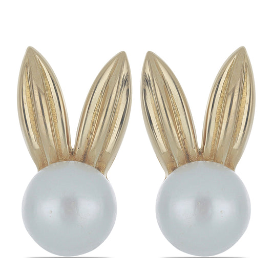 Pozlátené Strieborné Náušnice s so Sladkovodnou Bielou Perlou