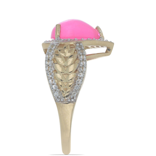 Pozlátený Strieborný Prsteň s so Sýto Ružovým Opálom z Lega Dembi a Bielym Topásom