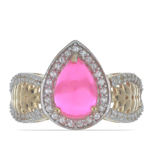 Pozlátený Strieborný Prsteň s so Sýto Ružovým Opálom z Lega Dembi a Bielym Topásom