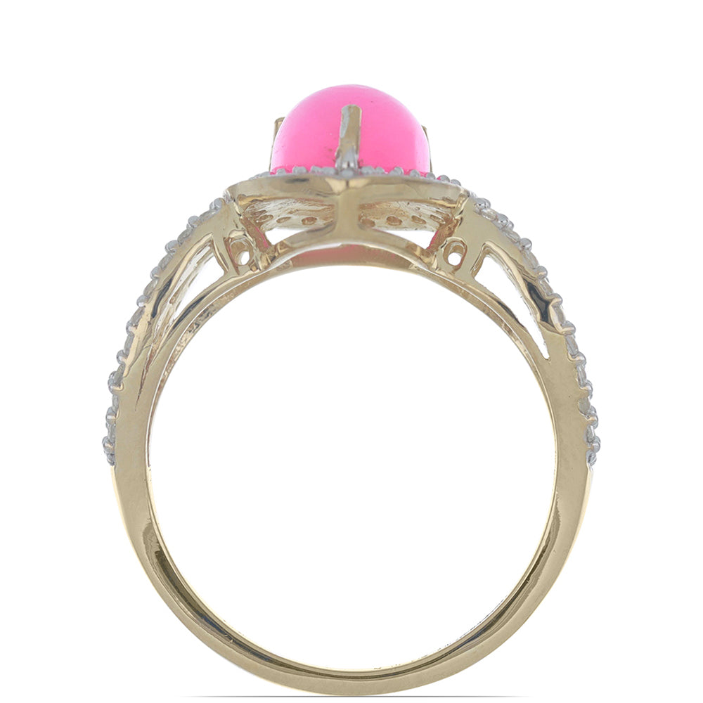 Pozlátený Strieborný Prsteň s so Sýto Ružovým Opálom z Lega Dembi a Bielym Topásom