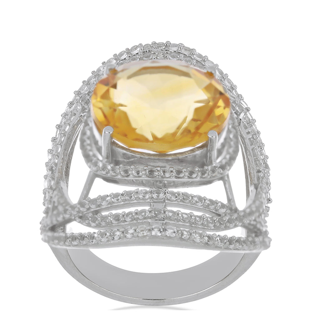 Strieborný Prsteň s Uralským Citrínom a Bielym Topásom