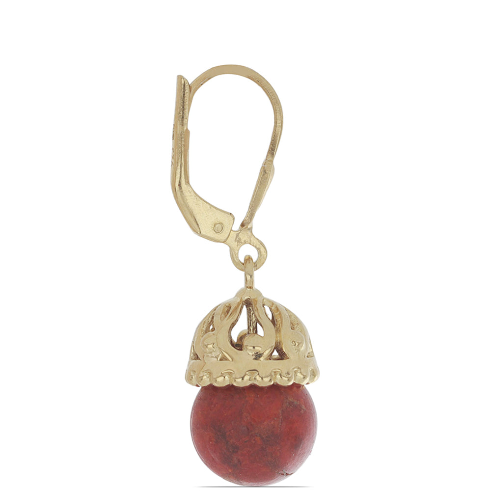 Pozlátené Strieborné Náušnice s Červeným Hubovitým Koralom