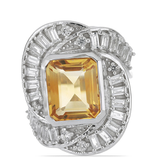 Strieborný Prsteň s Uralským Citrínom a Bielym Topásom