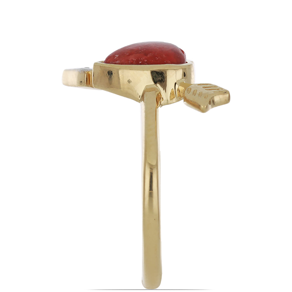 Pozlátený Strieborný Prsteň s Červeným Hubovitým Koralom a Bielym Topásom