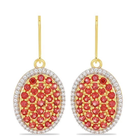 Zlaté Náušnice s Rosebery Červený Zafírem a Prírodným Bielým Zirkonom