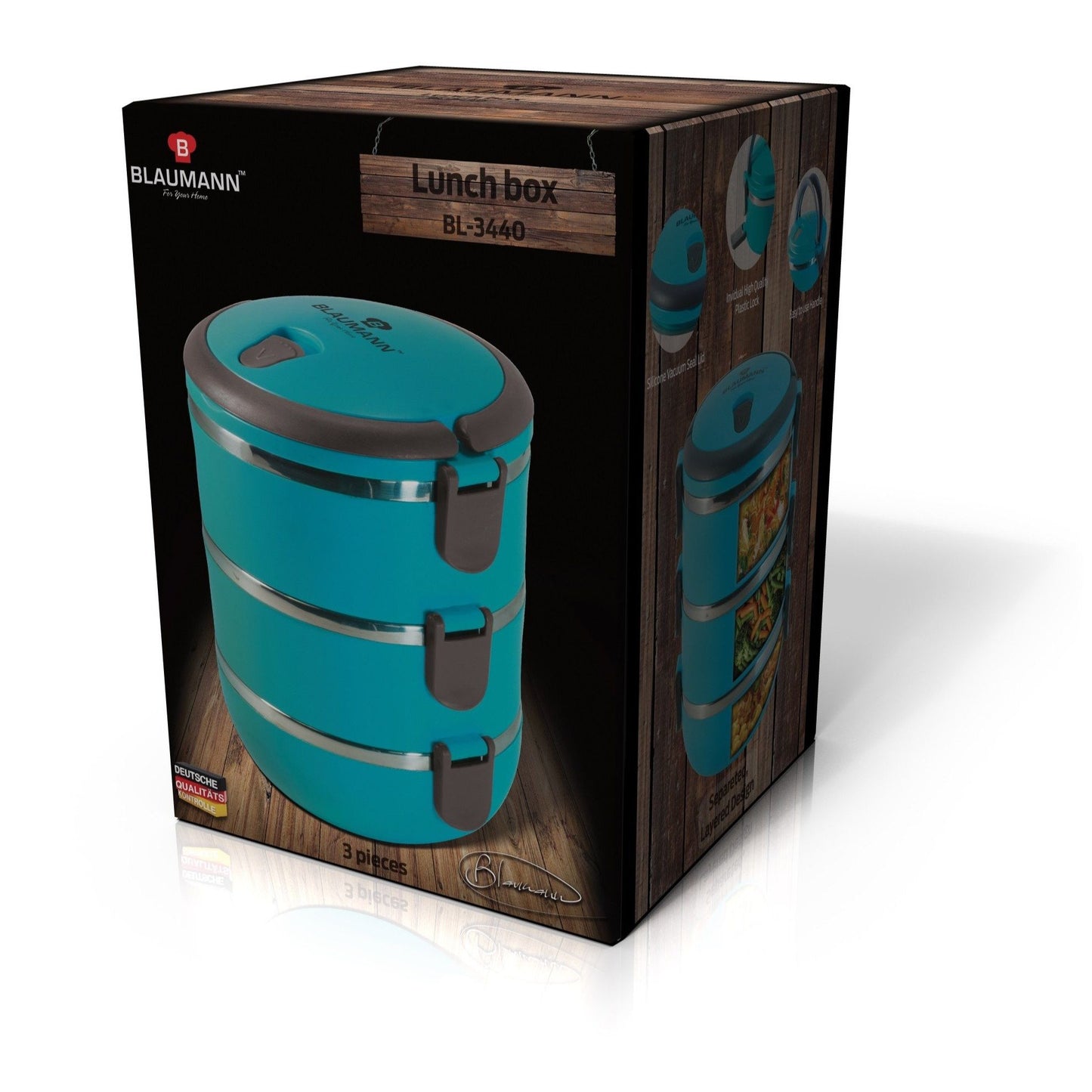 Blaumann 3 dielny plastový set na prenášanie jedla s držiakom a nerezovým vnútrom