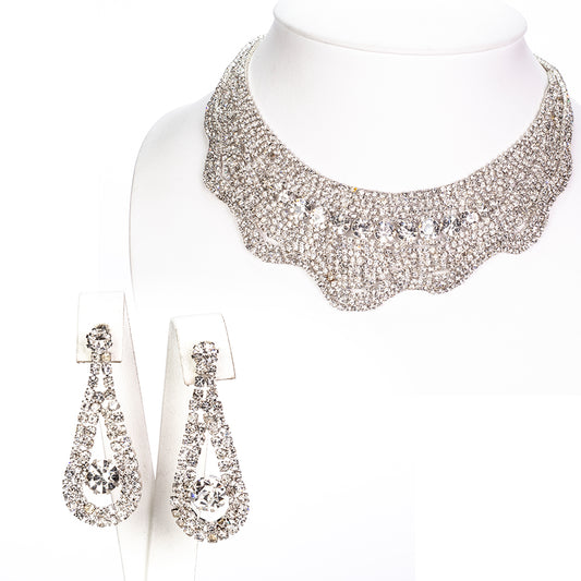Pozlátené Zliatinové Sada s Bielym Emporia® Krištáľom ( Náhrdelník+Náušnice )