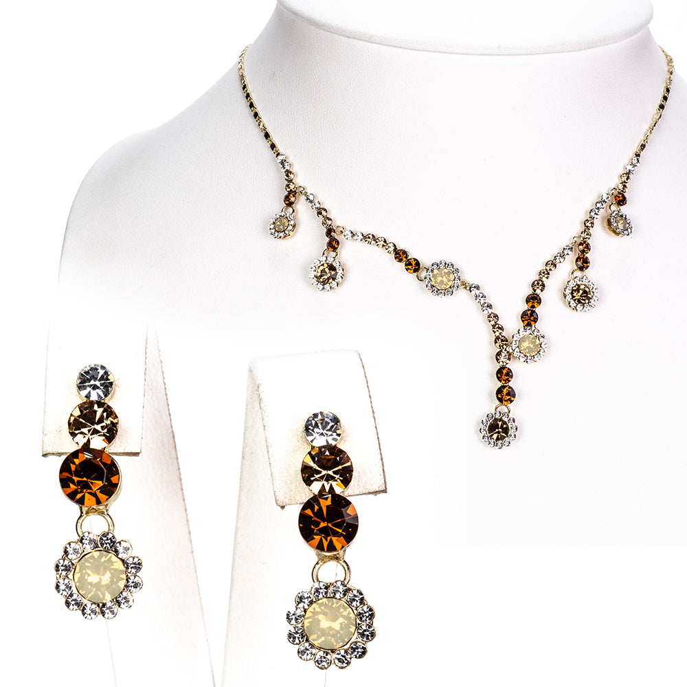 Pozlátené Zliatinové Sada s Sklenená perla a Bielym Emporia® Krištáľom ( Náhrdelník+Náušnice ) 1 