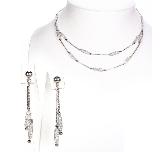 Pozlátené Zliatinové Sada s Bielym Emporia® Krištáľom ( Náhrdelník+Náušnice )