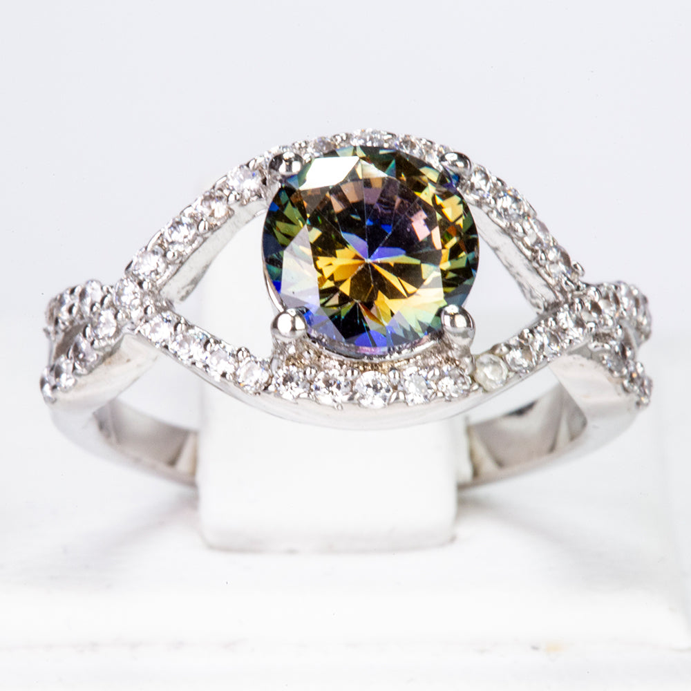 Pozlátený Zliatinový Prsteň s so Zeleným Emporia® Krištáľom a Bielym Emporia® Krištáľom