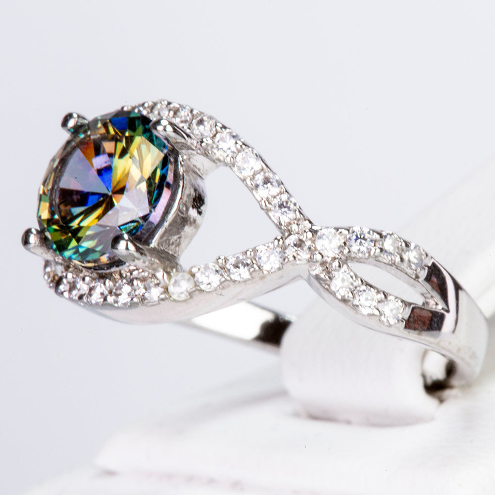 Pozlátený Zliatinový Prsteň s so Zeleným Emporia® Krištáľom a Bielym Emporia® Krištáľom 2 