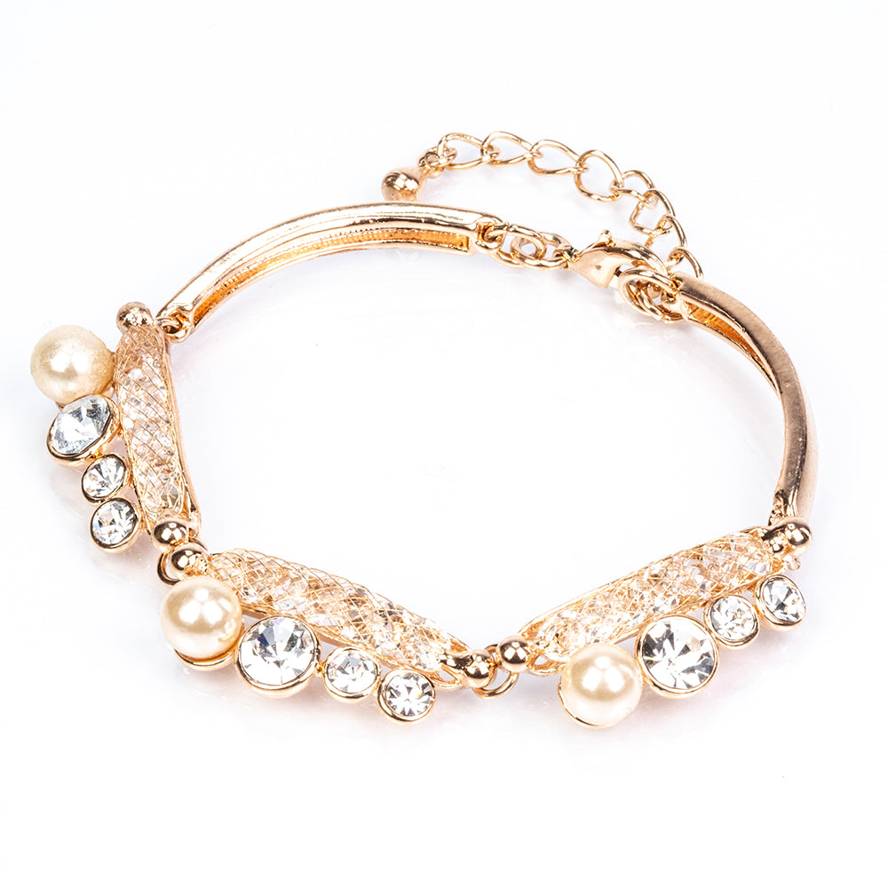 Pozlátené Zliatinové Sada s Bielym Emporia® Krištáľom ( Náhrdelník+Náušnice+Náramok ) 2 