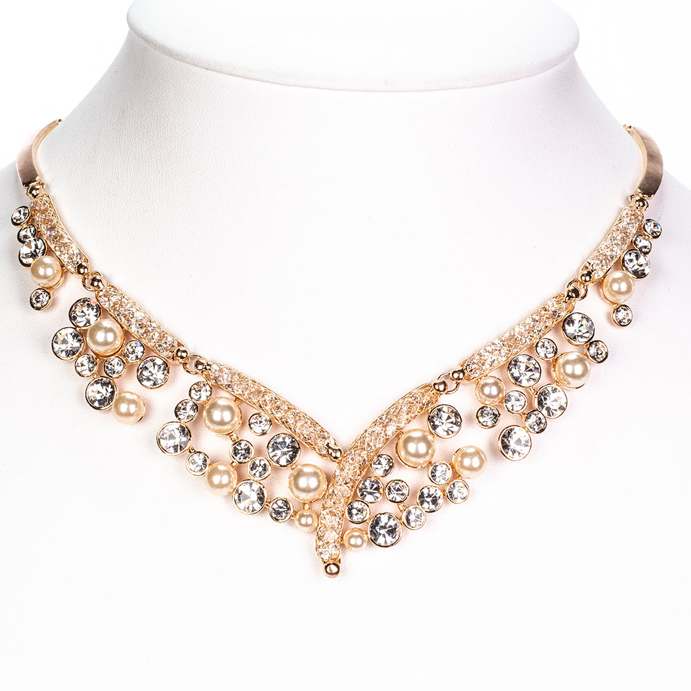 Pozlátené Zliatinové Sada s Bielym Emporia® Krištáľom ( Náhrdelník+Náušnice+Náramok ) 3 