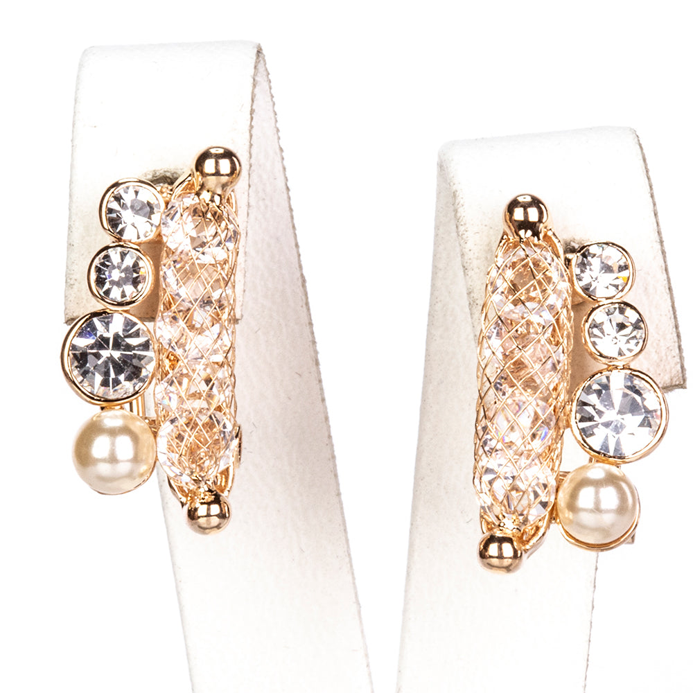 Pozlátené Zliatinové Sada s Bielym Emporia® Krištáľom ( Náhrdelník+Náušnice+Náramok )