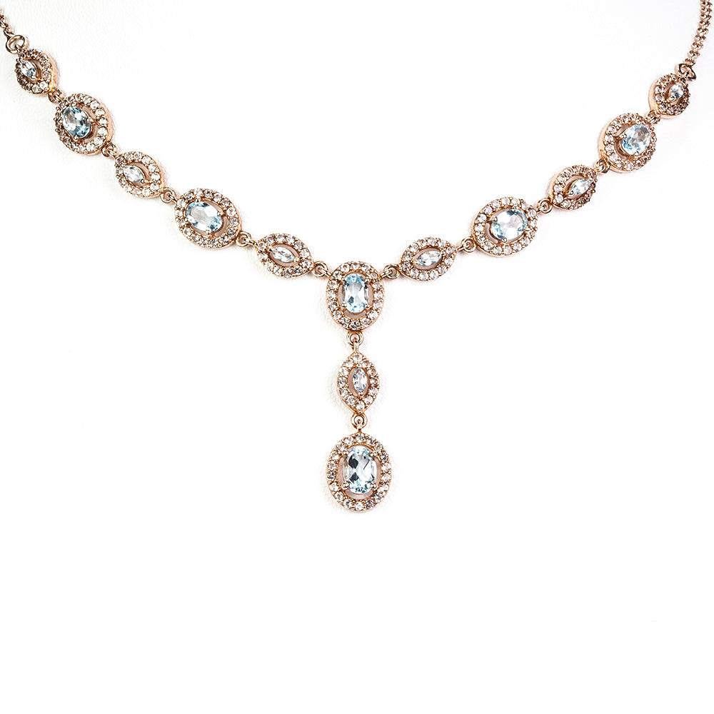 Pozlátený Strieborný Náhrdelník s Nebeským Modrým Topásom a Bielym Topásom