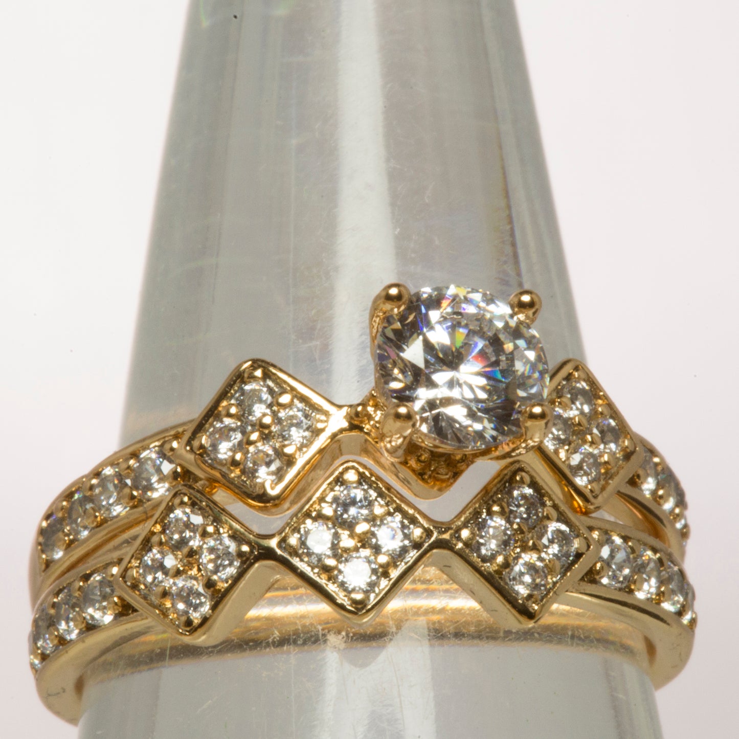 Pozlátený Zliatinový Prsteň s Bielym Emporia® Krištáľom