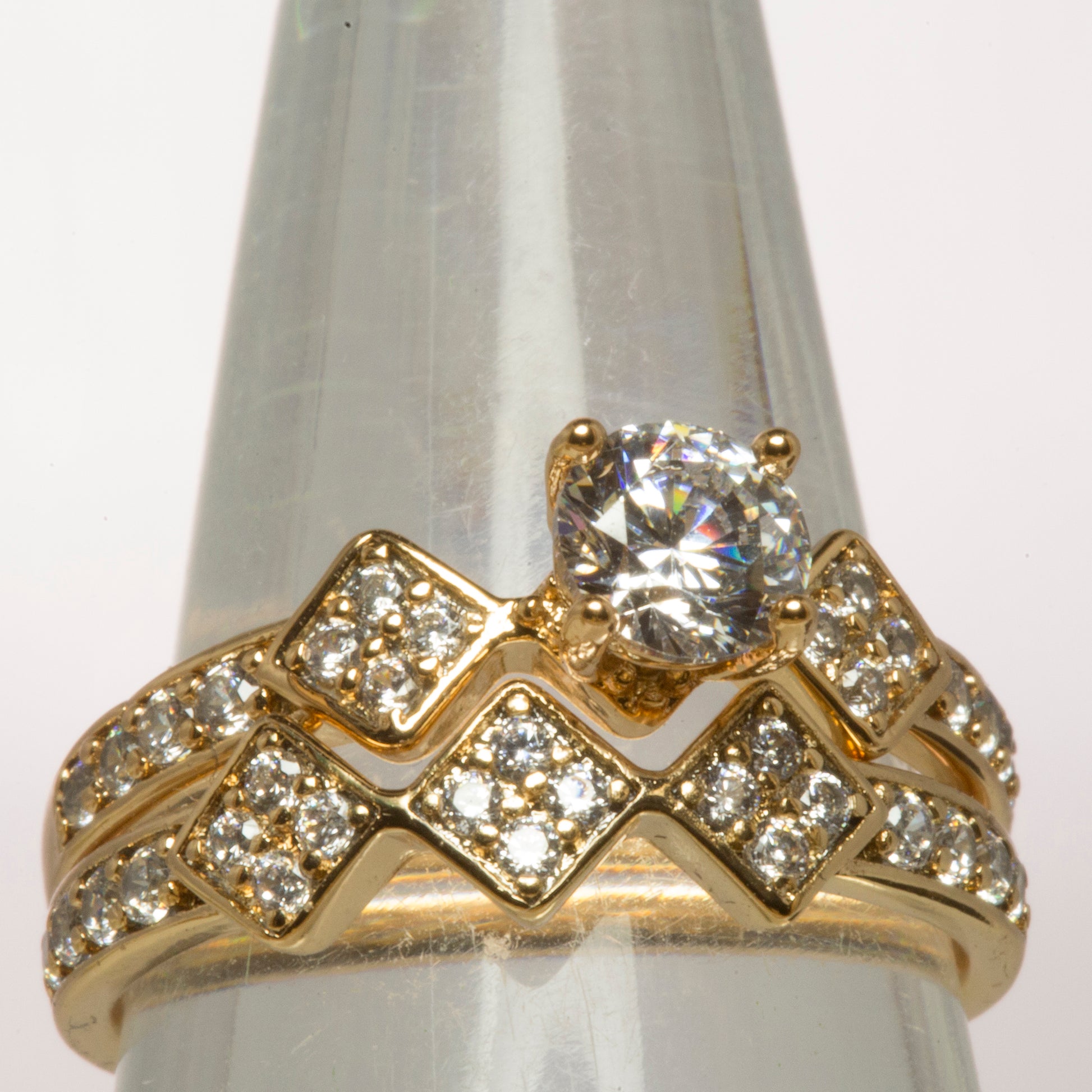 Pozlátený Zliatinový Prsteň s Bielym Emporia® Krištáľom 1 