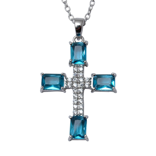 Kríž Pozlátený Zliatinový Prívesok s Modrým Emporia® Krištáľom