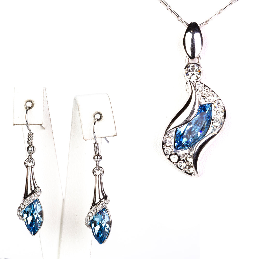 Pozlátené Zliatinové Sada s Modrým Emporia® Krištáľom ( Náušnice+Prívesok )