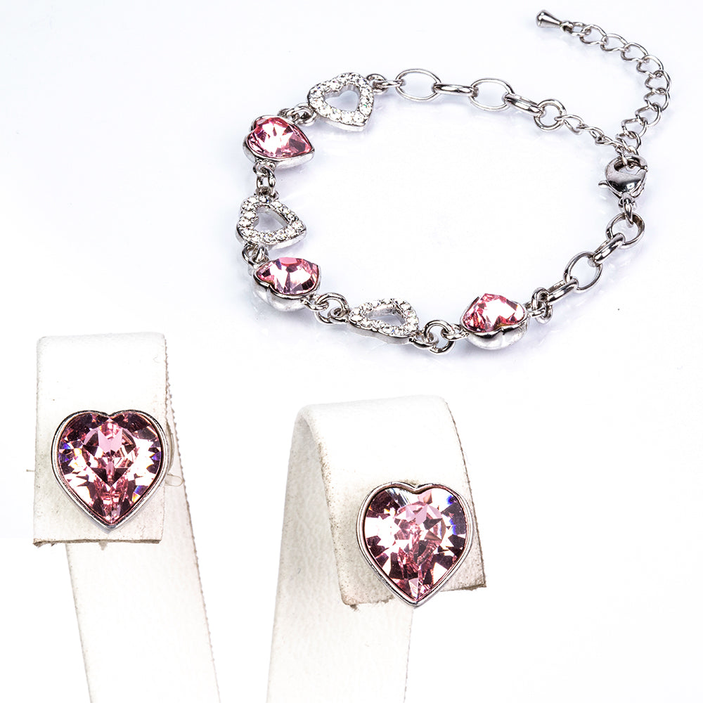 Pozlátené Zliatinové Sada s Bielym Emporia® Krištáľom a Ružovým Emporia® Krištáľom ( Náušnice+Náramok ) 1 