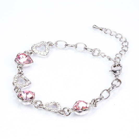 Pozlátené Zliatinové Sada s Bielym Emporia® Krištáľom a Ružovým Emporia® Krištáľom ( Náušnice+Náramok )