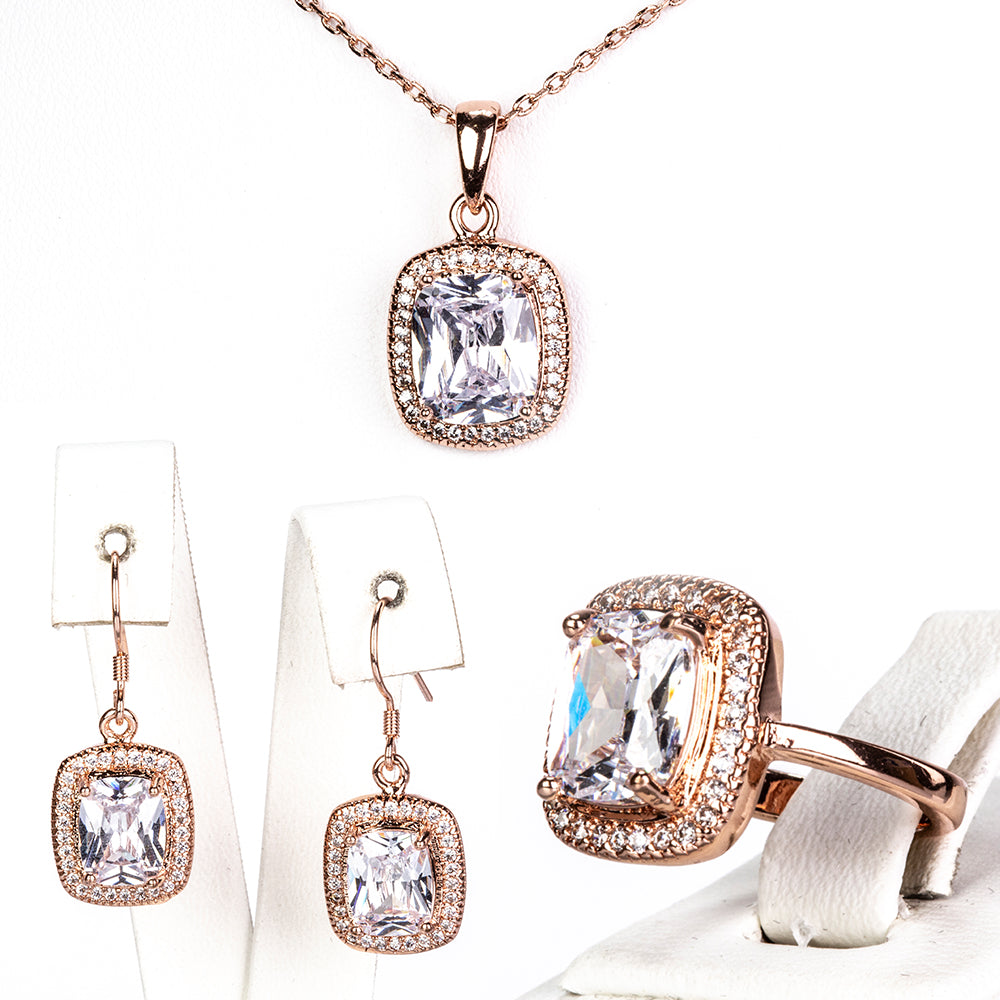 Pozlátené Zliatinové Sada s Bielym Emporia® Krištáľom ( Náhrdelník+Náušnice+Prsteň ) 1 