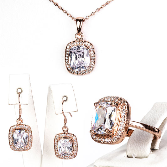 Pozlátené Zliatinové Sada s Bielym Emporia® Krištáľom ( Náhrdelník+Náušnice+Prsteň )