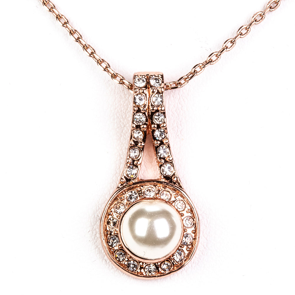 Pozlátené Zliatinové Sada s Sklenená perla a Bielym Emporia® Krištáľom ( Náhrdelník+Náušnice )