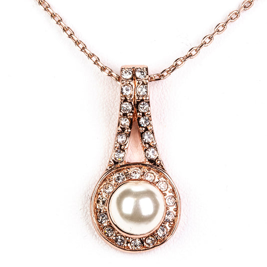 Pozlátené Zliatinové Sada s Sklenená perla a Bielym Emporia® Krištáľom ( Náhrdelník+Náušnice )