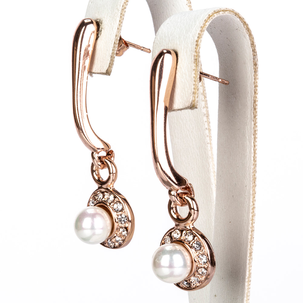 Pozlátené Zliatinové Sada s Sklenená perla a Bielym Emporia® Krištáľom ( Náhrdelník+Náušnice ) 3 