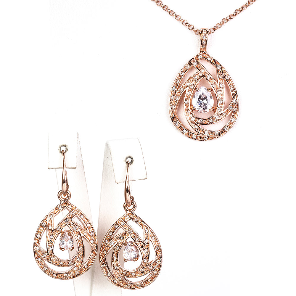Pozlátené Zliatinové Sada s Bielym Emporia® Krištáľom ( Náhrdelník+Náušnice+Prívesok )