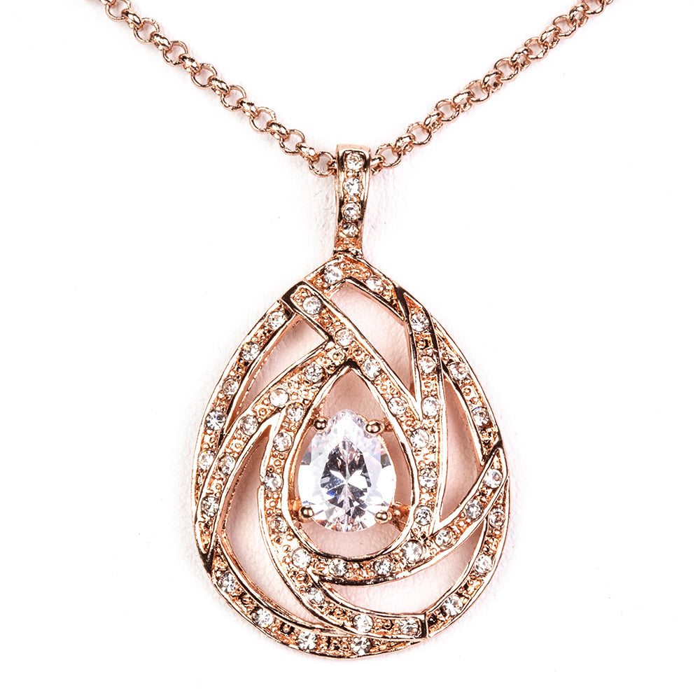 Pozlátené Zliatinové Sada s Bielym Emporia® Krištáľom ( Náhrdelník+Náušnice+Prívesok )