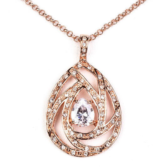 Pozlátené Zliatinové Sada s Bielym Emporia® Krištáľom ( Náhrdelník+Náušnice+Prívesok )