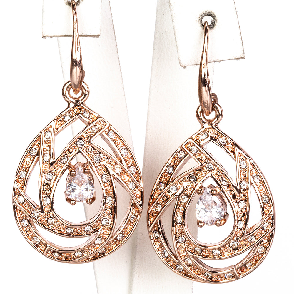 Pozlátené Zliatinové Sada s Bielym Emporia® Krištáľom ( Náhrdelník+Náušnice+Prívesok )