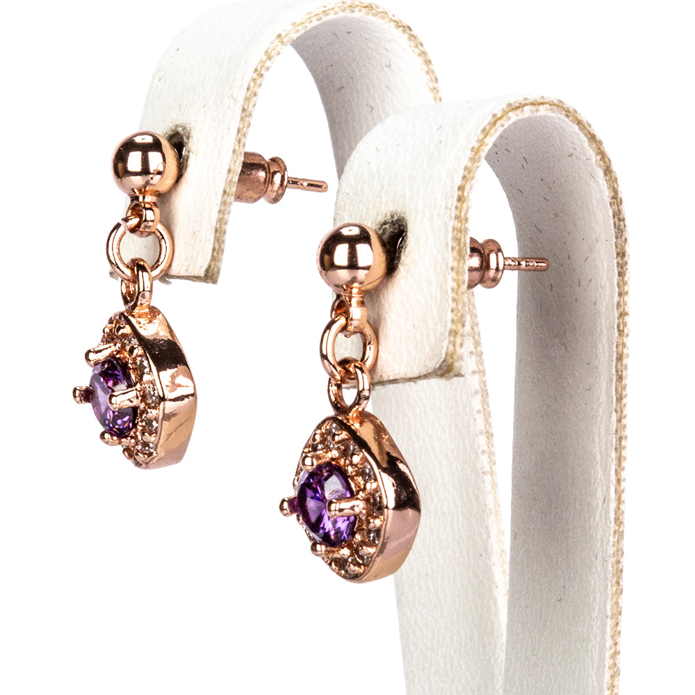 Pozlátené Zliatinové Sada s Fialovým Emporia® Krištáľom ( Náhrdelník+Náušnice+Prsteň +Prívesok ) 3 