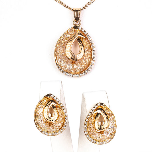 Pozlátené Zliatinové Sada s Bielym Emporia® Krištáľom ( Náhrdelník+Náušnice )