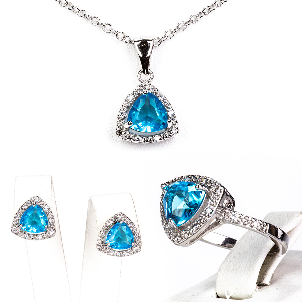 Pozlátené Zliatinové Sada s Modrým Emporia® Krištáľom ( Náhrdelník+Náušnice+Prsteň ) 1 