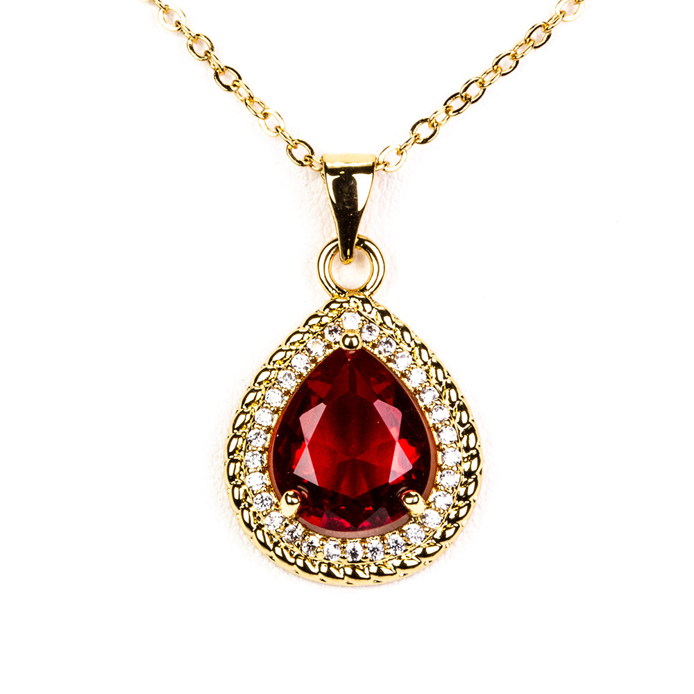 Pozlátené Zliatinové Sada s Červeným Emporia® Krištáľom ( Náhrdelník+Náušnice+Prsteň ) 2 