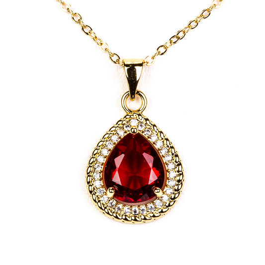 Pozlátené Zliatinové Sada s Červeným Emporia® Krištáľom ( Náhrdelník+Náušnice+Prsteň )