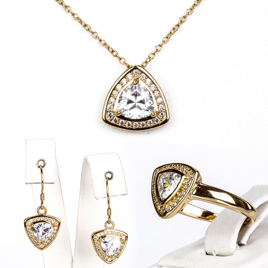 Pozlátené Zliatinové Sada s Bielym Emporia® Krištáľom ( Náhrdelník+Náušnice+Prsteň )