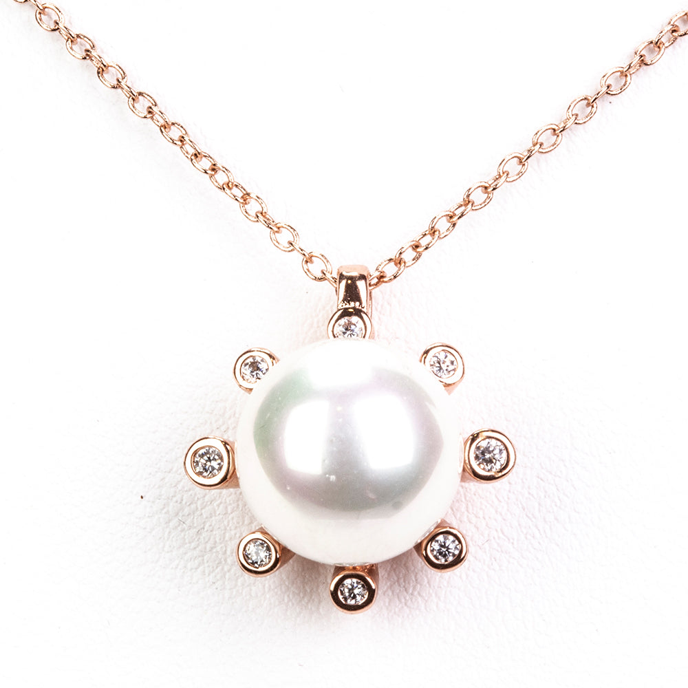 Pozlátené Zliatinové Sada s Sklenená perla a Bielym Emporia® Krištáľom ( Náhrdelník+Náušnice+Prsteň ) 2 