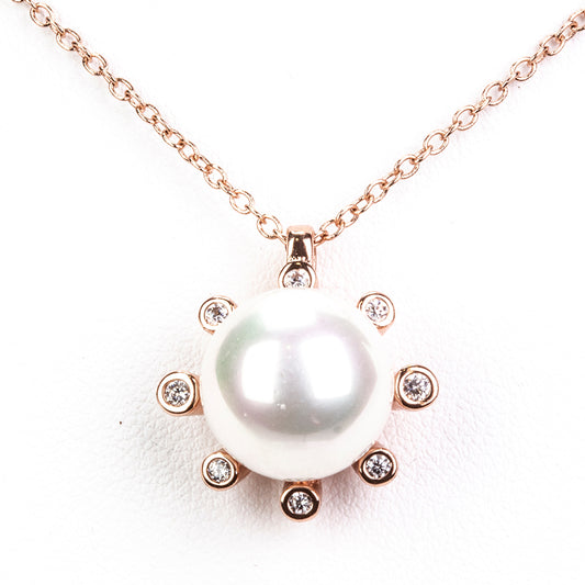 Pozlátené Zliatinové Sada s Sklenená perla a Bielym Emporia® Krištáľom ( Náhrdelník+Náušnice+Prsteň )