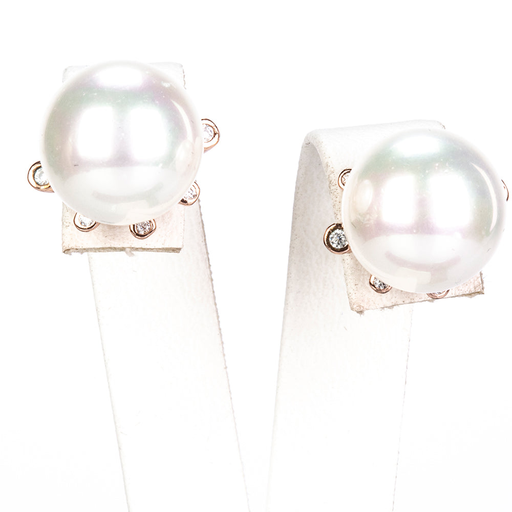 Pozlátené Zliatinové Sada s Sklenená perla a Bielym Emporia® Krištáľom ( Náhrdelník+Náušnice+Prsteň ) 4 