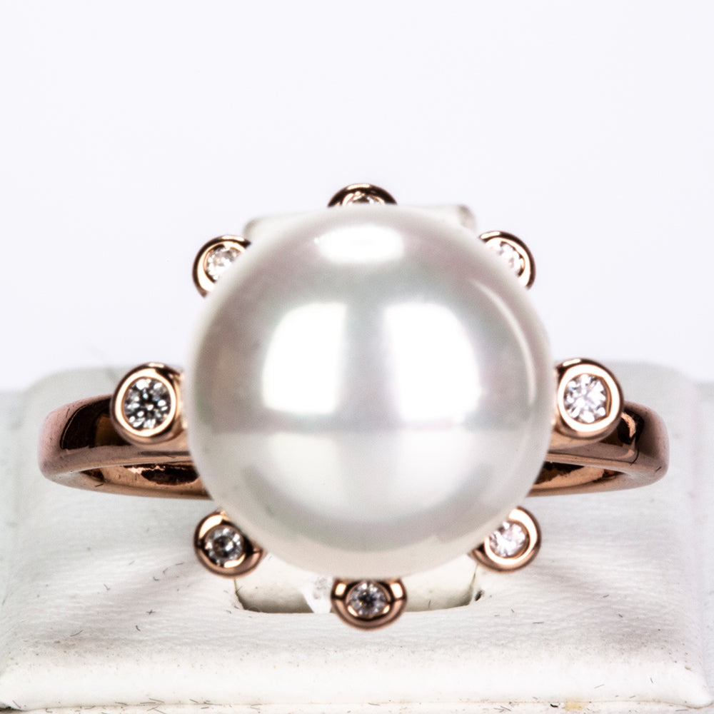 Pozlátené Zliatinové Sada s Sklenená perla a Bielym Emporia® Krištáľom ( Náhrdelník+Náušnice+Prsteň ) 6 