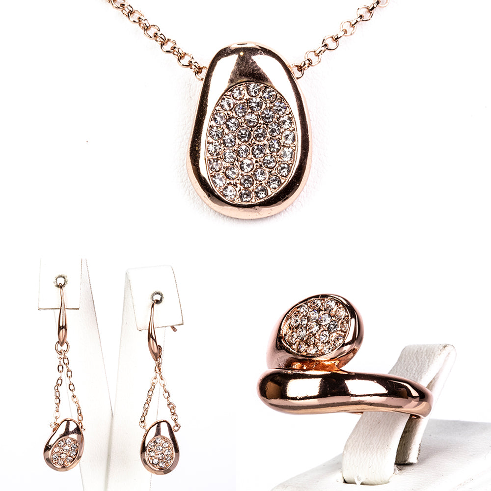 Pozlátené Zliatinové Sada s Bielym Emporia® Krištáľom ( Náhrdelník+Náušnice+Prsteň ) 1 