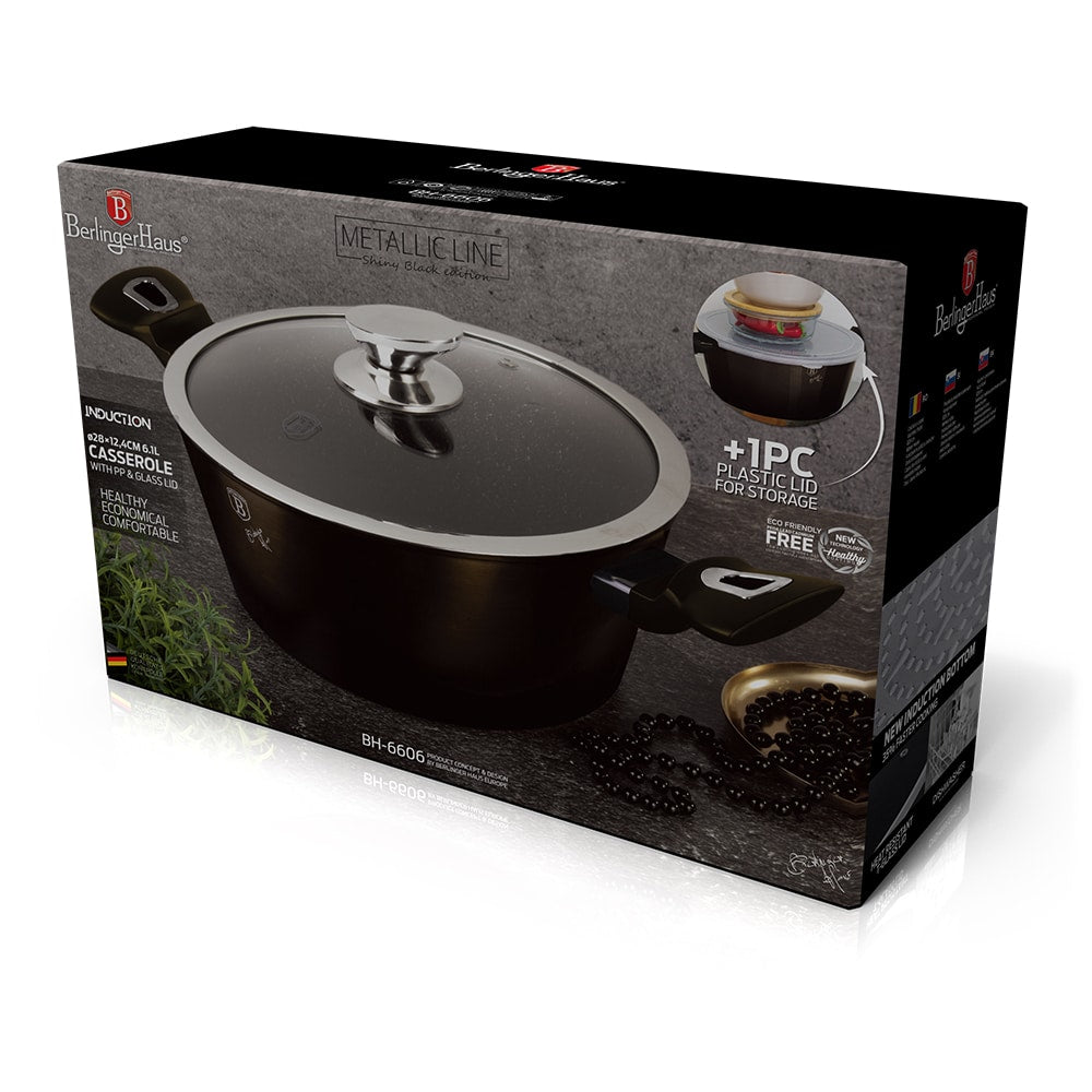 Berlinger Haus Metallic Line Shiny Black Edition kastról s pokrievkou (6,1 l)